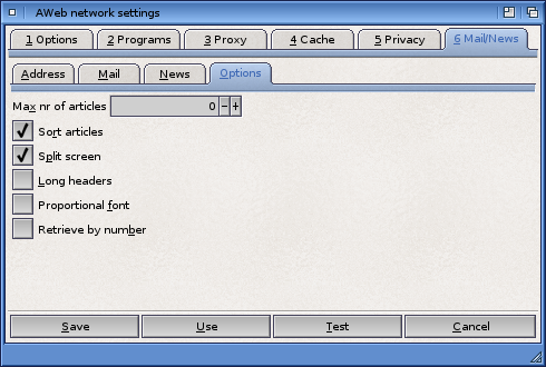 Network Settings: Mail/News->Options Tab