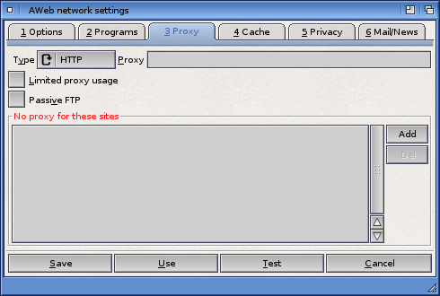 Network Settings: Proxy Tab